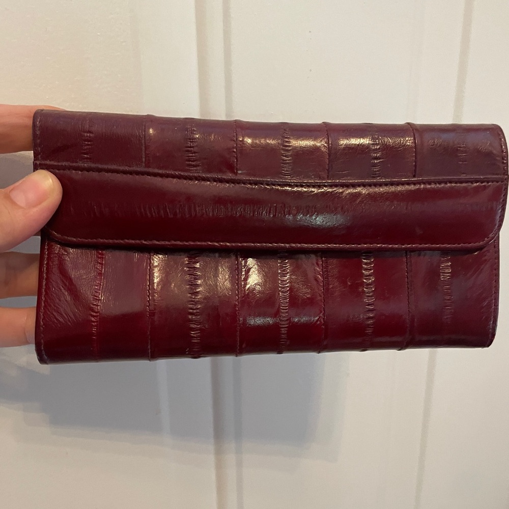 Elegant Oxblood colour Vintage Leather Eelskin Clutch
